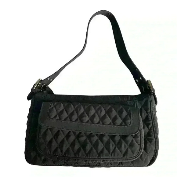 Vera Bradley Vintage Black Shoulder Bag with Unique Wide Buckle Strap EUC - Picture 2 of 6